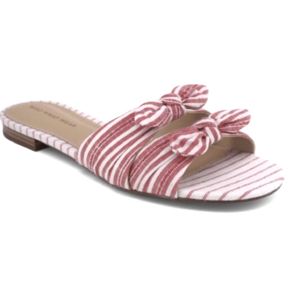 NEW Who What Wear "Florence" Red Striped Bow Detail Slide Sandals